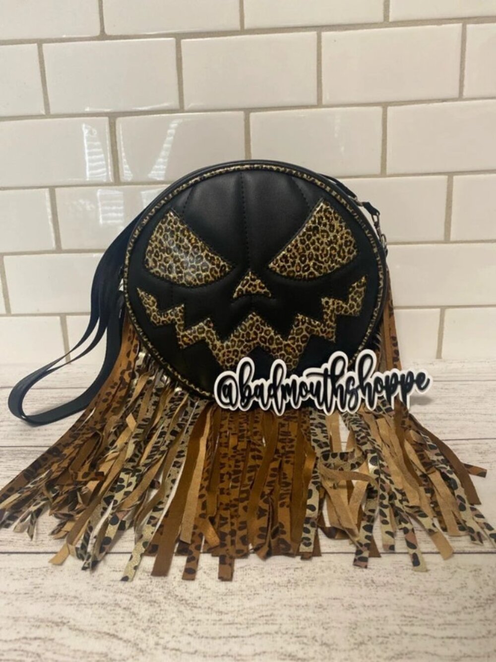 *Ayla Raven Sewtique Leopard Fringe Boho Halloween Pumpkin Purse